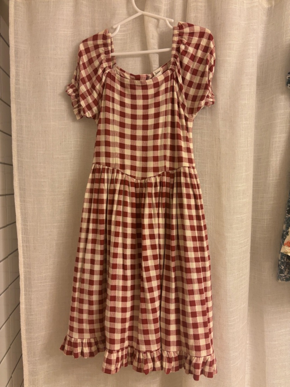 NWOT kate quinn Red and Cream Gingham Puff Sleeve Dress